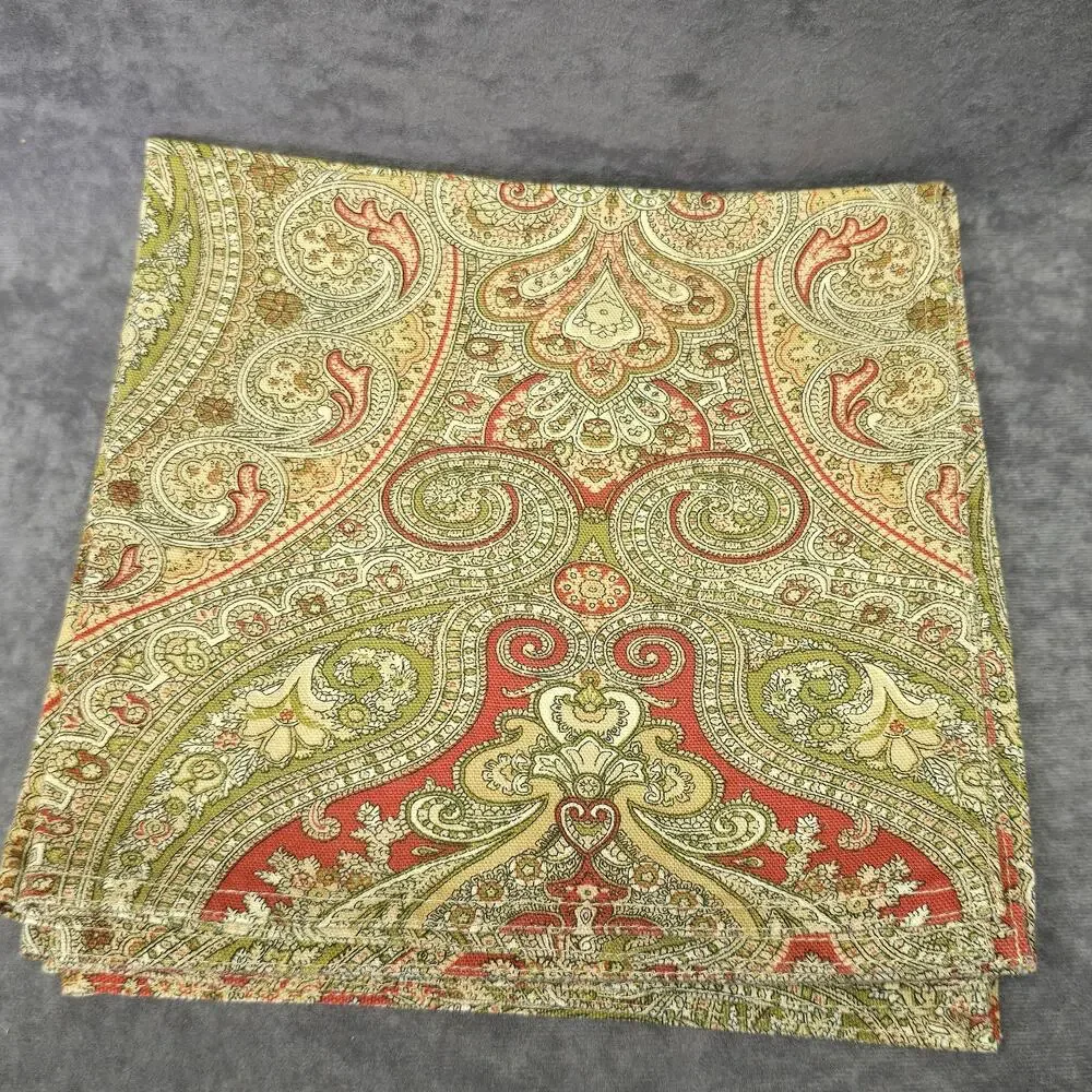 Lauren Ralph Lauren Paisley Green Tan Red 19 x 19 Cloth Table Napkin Set of 4